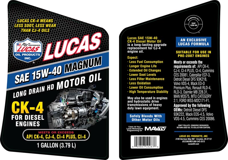 Lucas Diesel Motor Oil 15W-40 1 Gallon – MPN 10287 – Compatible with Cummins, Detroit Diesel, Caterpillar, Volvo, Mack, Ford, Paccar – Heavy-Duty Engine Oil CK-4