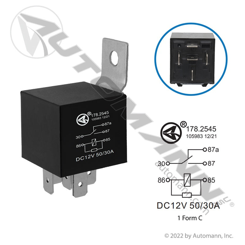 178.2545 - Relay Mini 5 Pin 12V 50/30A SPDT Resistr