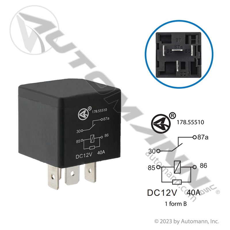 178.55510 - Relay ISO Mini 4 Pin 12V 40A SPST-NC IHC