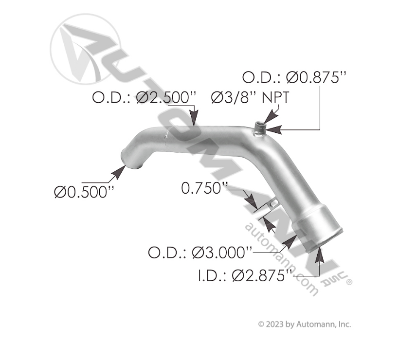 561.75464SS - Radiator Pipe Lower Peterbilt SS304