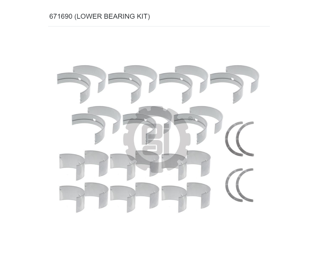 Pai 671690 Lower Bearing kit 12.7 liter / 14 liter with EGR engine Standard size Detroit Diesel Series 60 ( 23533692, 671690)