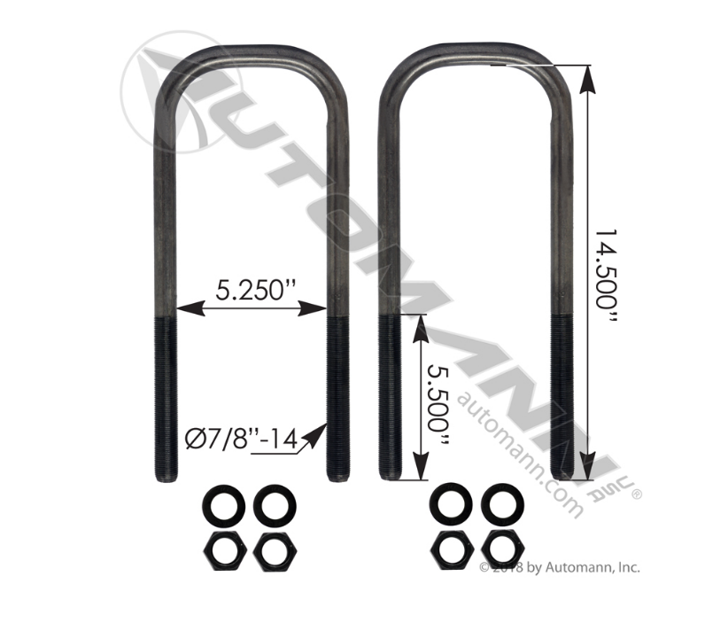 AUBK8866-144 - U Bolt Kit 7/8in X 5-1/4in X 14-1/2in (Ref. # 1123853000)