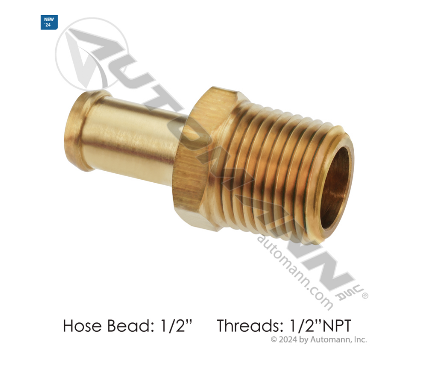 177.8818D - Bead Fitting 1/2in Hose x 1/2in Pipe, Ref. # G37100-0808, 32384