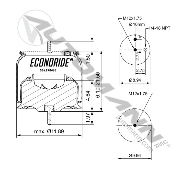 566.ER8468 - Econoride Air Spring Rolling Lobe, Ref. # 8468, 1R12-1049, 75561, AB1DF23H-P1206