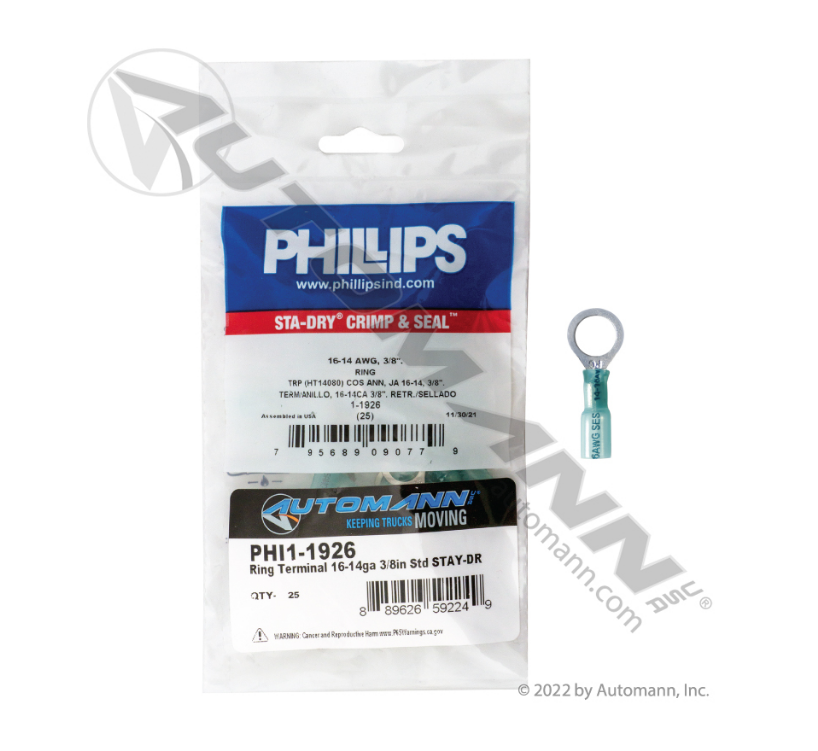 PHI1-1926 - Ring Terminal 16-14ga 3/8in Stud STA-DRY, Ref. # TB38-ST, 422004, 055093, 84-2414
