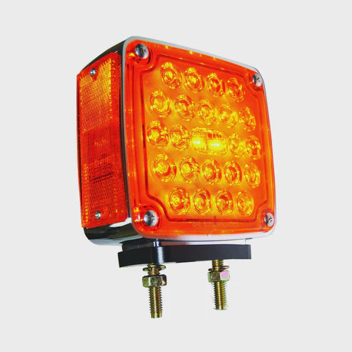 Chrome Square Pedestal Led Light With 24 Leds And Amber/Red Lens - Driver Side | F235240