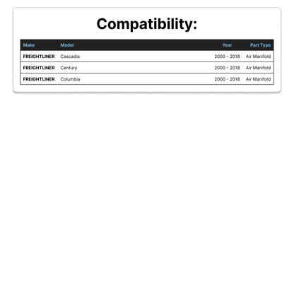 Compatibility chart for Freightliner truck models for 170.1010 Air Manifold