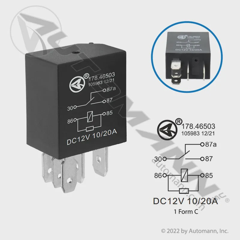 178.46503 - Relay Micro ISO - 5 Pin 12V 20/10A SPDT