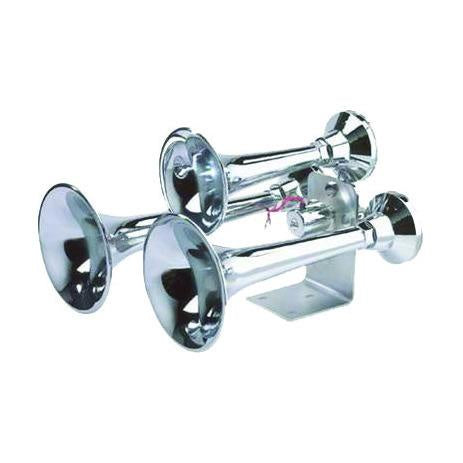 3 Round Chrome Trumpet Air Horn - 12/24 Volt Train Horn