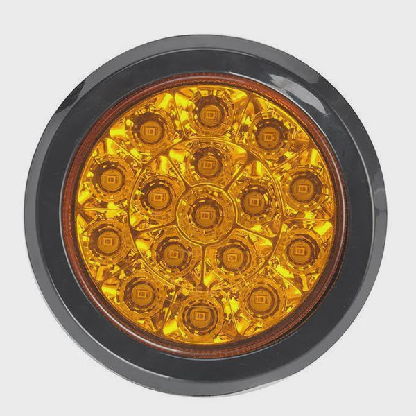 4" Amber Round Tail/Turn Led Light With 16 Sq Leds, Amber Lens And Chrome Reflector