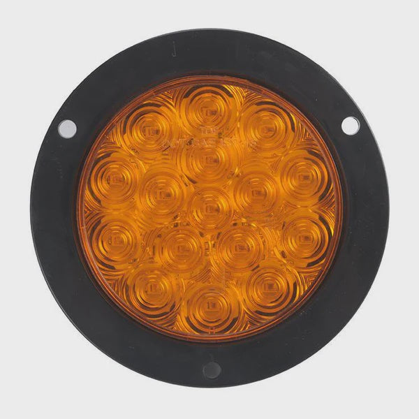 4" Amber Round Tail/Turn Led Light With 16 Sq Leds, Amber Lens And Steel Flange Mount