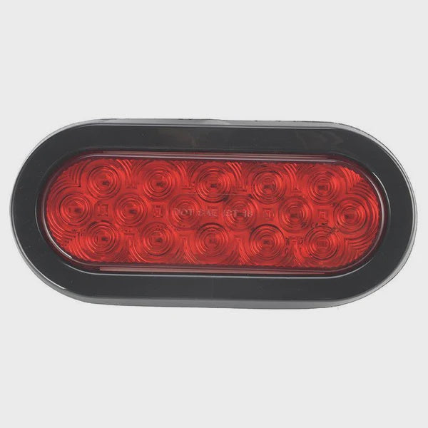 6" Red Oval Marker/Tail/Stop/Turn Led Light With 16 Sq Leds And Red Lens