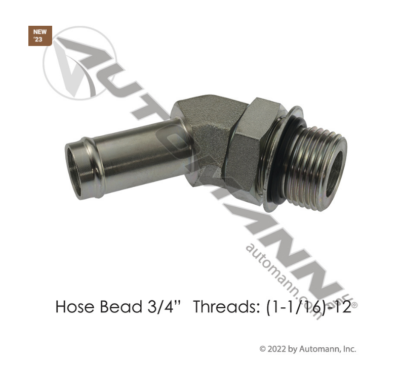 821.70715-1212 - Bead Fitting 3/4in Hose X 12 O-Ring Boss