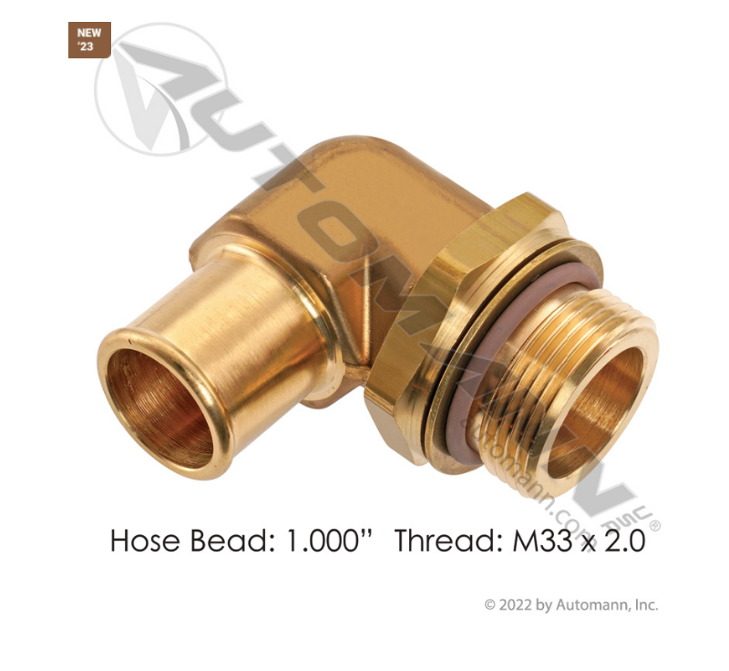 177.88316M33 - Bead Fitting 1in Hose x M33x2.0 90 Deg