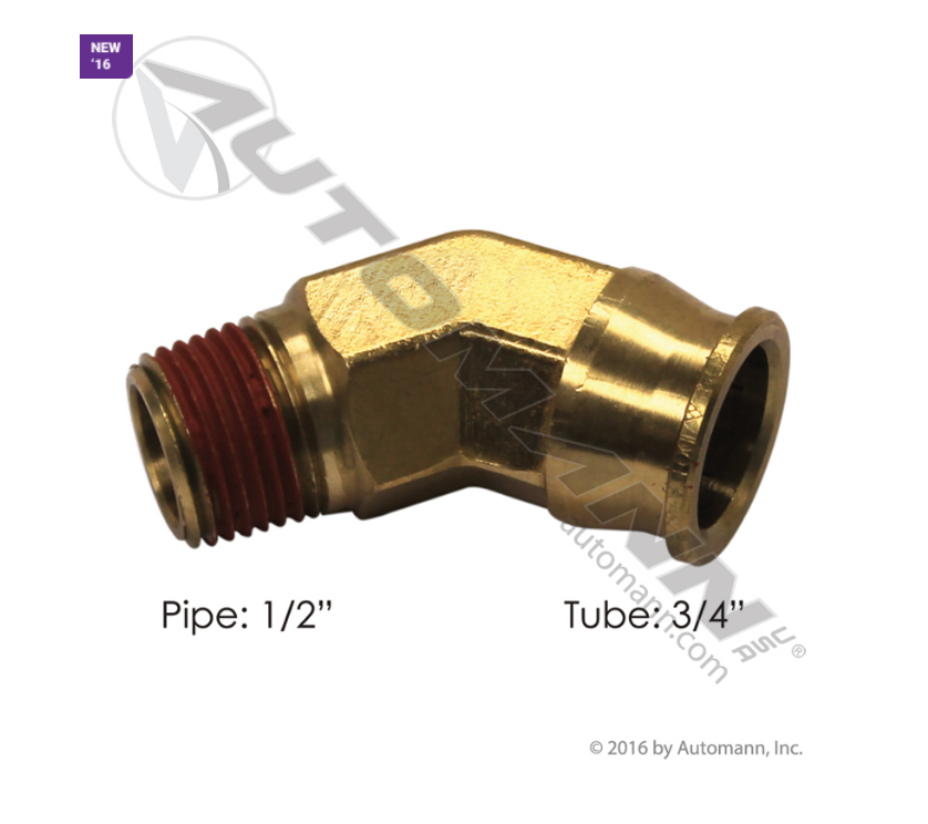 177.13B1712D - Brass PLC 45 Deg NS Elbow 3/4 X 1/2in