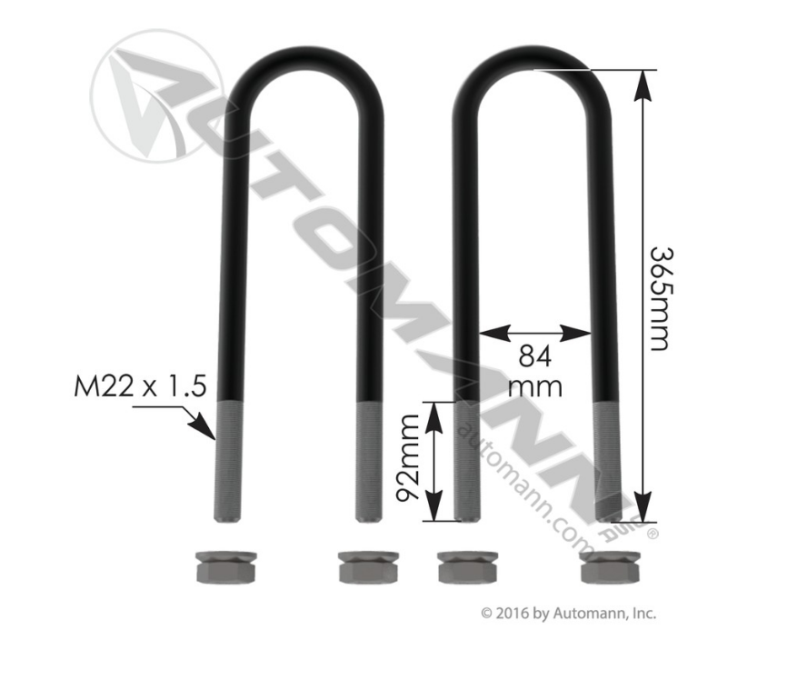 AUBK8162-144S - U Bolt Kit 22-1.5 X 84 X 365MM Peterbilt