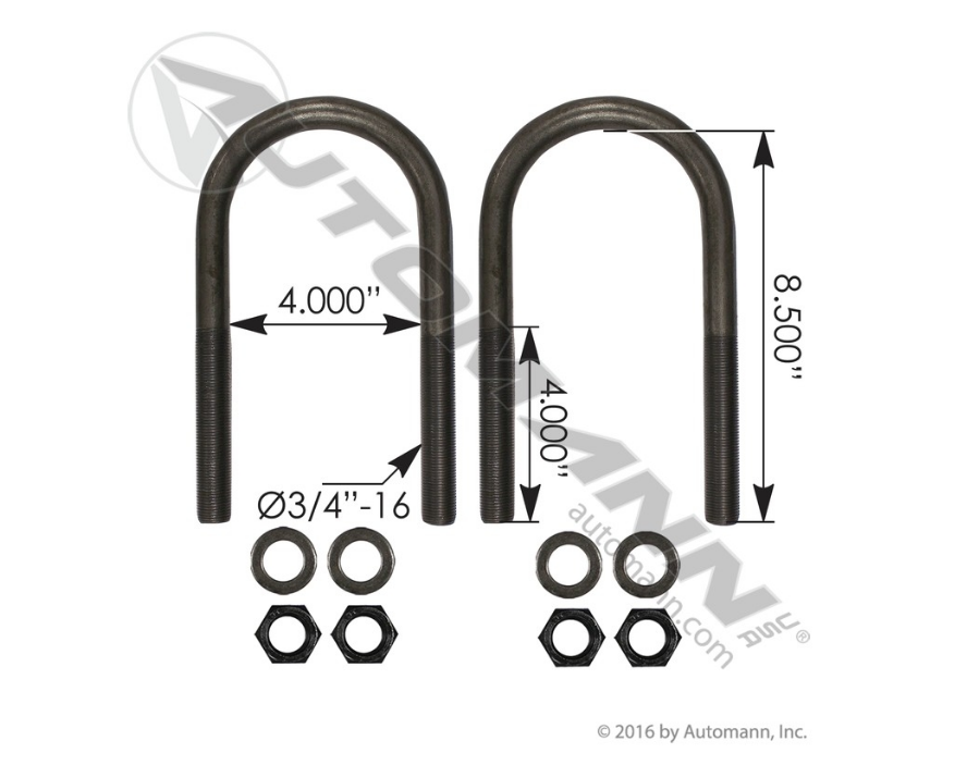 AUBK8154-083 - U Bolt Kit 3/4 X 4 X 8in Freightliner