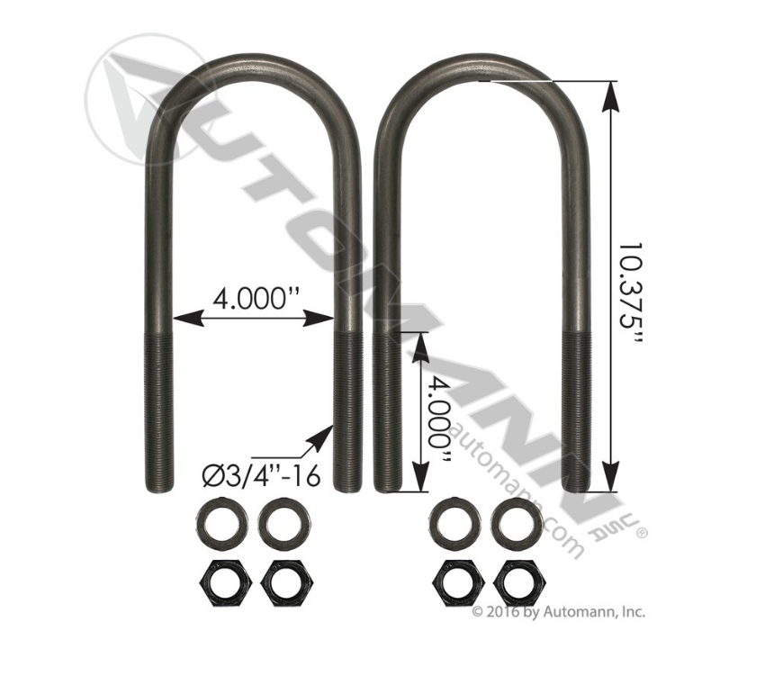 AUBK8154-103 - U Bolt Kit RND 3/4in X 4in X 10-3/8in