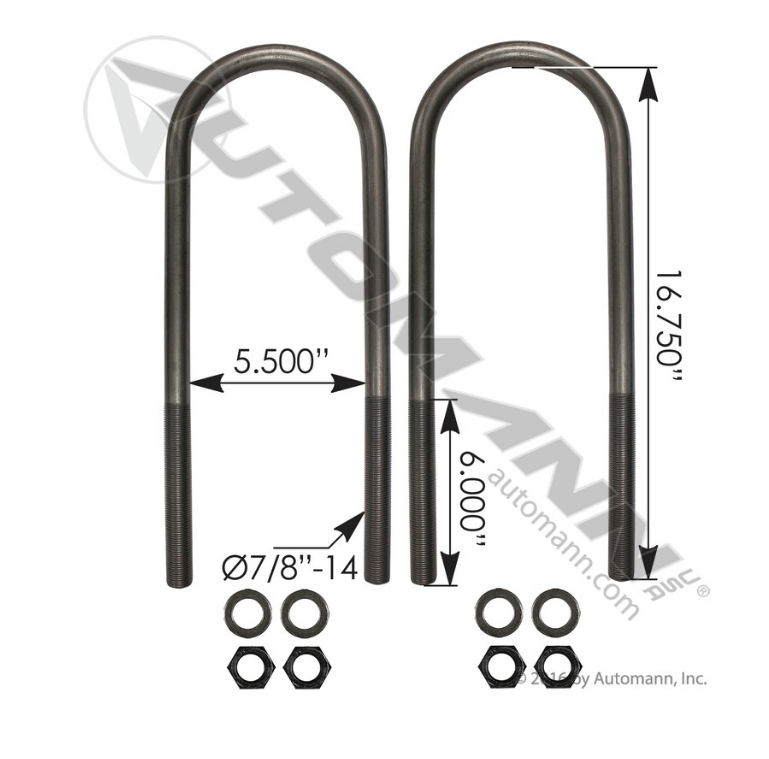 AUBK8166-166 - U Bolt Kit 7/8in X 5-1/2in X 16-3/4in