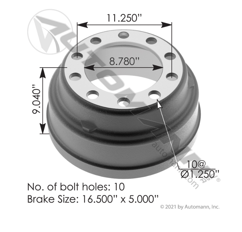 151.6501BA Heavy-Duty Brake Drum - 16.5in x 5in for International LT and similar truck models.