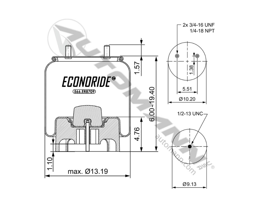 566.ER8709 - Econoride Air Spring Rolling Lobe (8709, 1R13-159, 64645, AB1DK25A-8709)