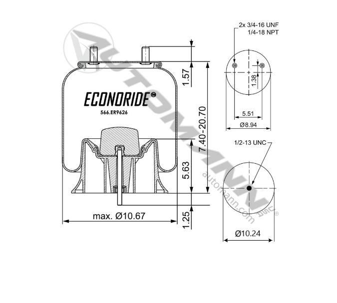 566.ER9626 - Econoride Air Spring Rolling Lobe ( 9626, 1R11-292, 64692, AB1DK20J-9626)