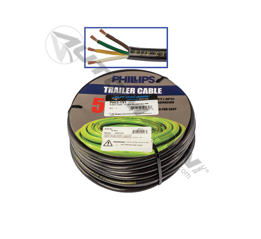 PHI3-191 - Trailer Cable - 4/14ga. DURAFLEX 50ft (3191, 3-191)
