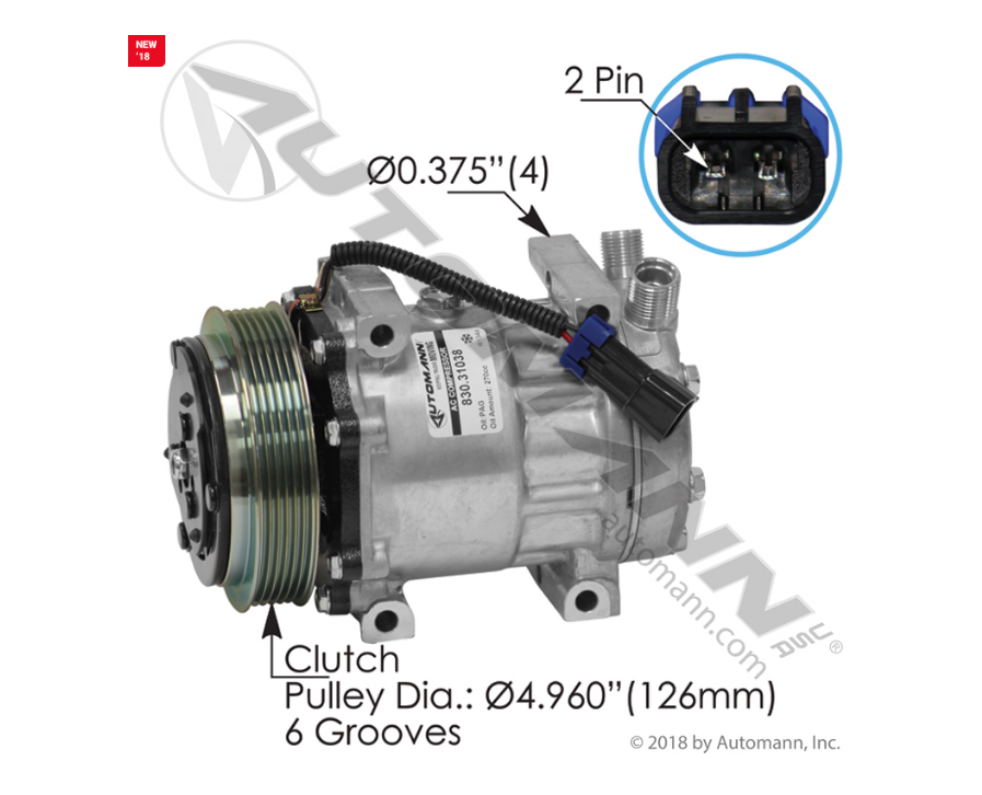 830.31038 - Air Conditioning Compressor 7H15 Type. Ref. # 5339, 03-1200, 206RD51M, 85119605, 4883