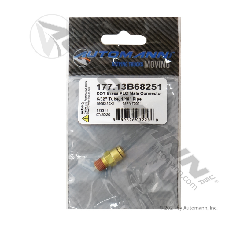 177.13B6825X1 - Brass PLC Male Connector 5/32 X 1/16in, Ref. # 1868X2.5X1, 68PMT5321, PL1368251, 016120