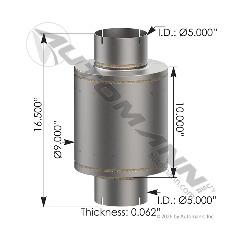 562.U65091P - Resonator 5in Inlet/Outlet 9in Body Prm