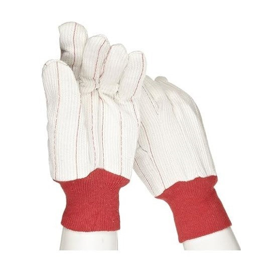 Weight Cotton Work Gloves, White/Red, Large, 10 in., Corded, Standard Lined Gloves with Knit Wrists