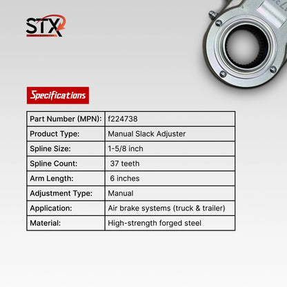 STX manual slack adjuster with specifications on a white background