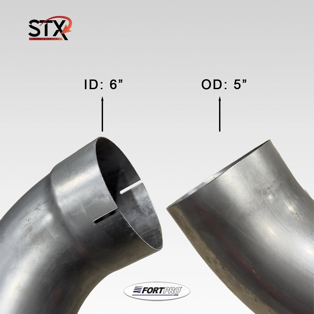 F247723 5 inch exhaust elbow 90 degree OD ID ends 10 inch legs steel heavy duty truck exhaust