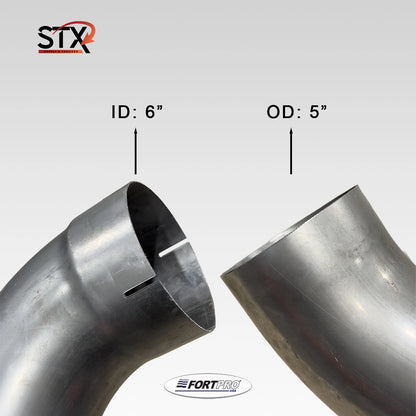 F247723 5 inch exhaust elbow 90 degree OD ID ends 10 inch legs steel heavy duty truck exhaust