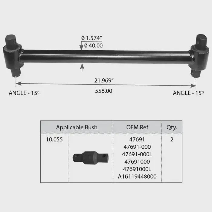 Fortpro Torque Rod With Bushing Compatible With International-Navistar Tandem Rear Suspension Corporate Four Spring 8100/9200 Single Axle Series Trucks Replaces 17QF358P8 | F306923