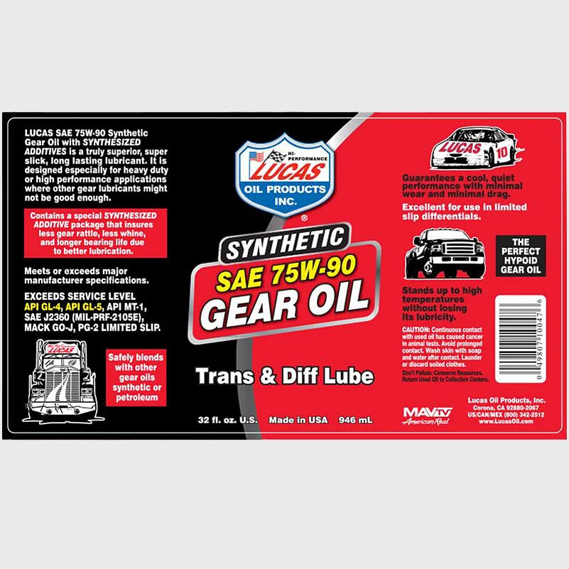 Lucas 75W-90 Synthetic Gear Oil 1 Quart for high-performance lubrication available at STX Supply & Services