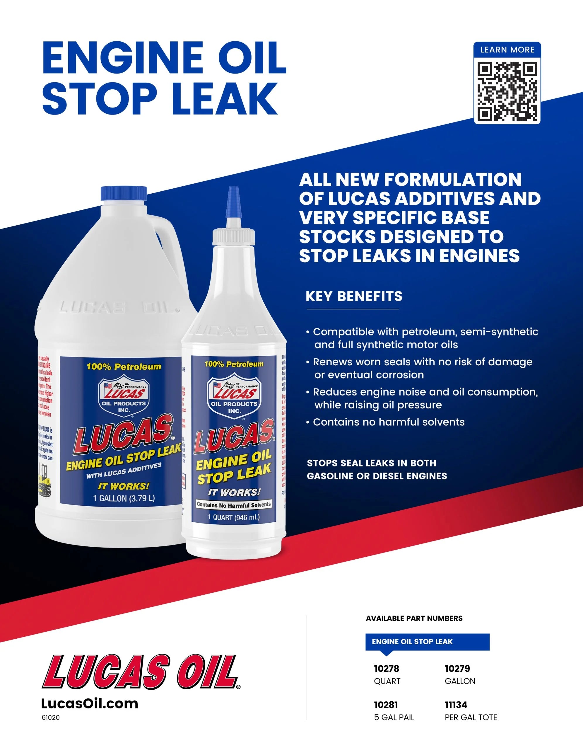 Lucas Oil 10278 Engine Oil Stop Leak - 1 Quart Bottle