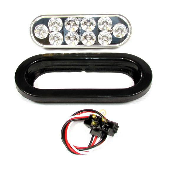 6" Red Oval Marker/Tail/Stop/Turn Led Light With 10 Leds And Clear Lens