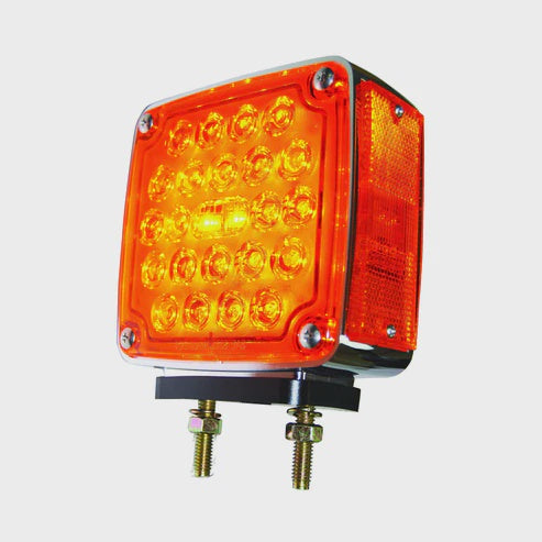 Chrome Square Pedestal Led Light With 24 Leds And Amber/Red Lens - Passenger Side | F235250